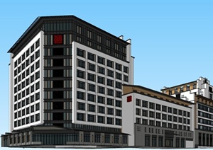 中式风格商业及办公综合建筑设计SU(草图大师)模型