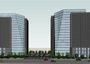 两栋办公建筑设计SU(草图大师)模型
