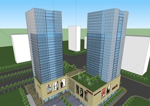 某双塔商业楼建筑设计SU(草图大师)模型