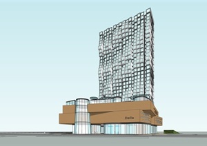 现代风格带商业办公楼建筑设计SU(草图大师)模型