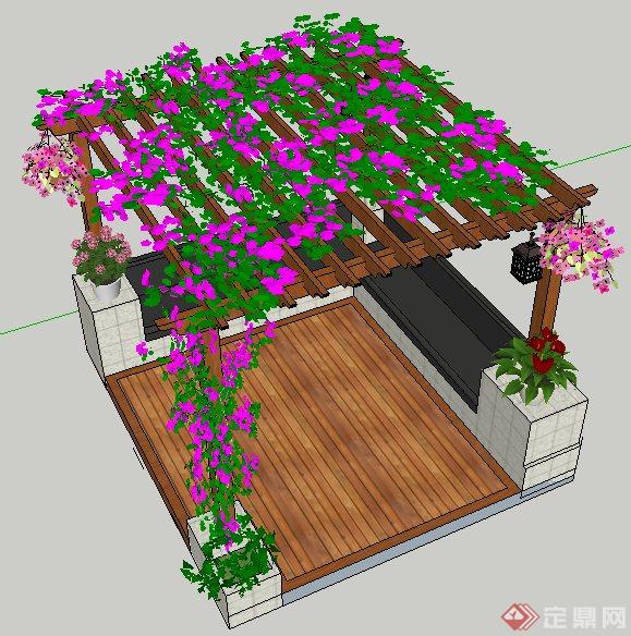 現代風格木製花架su精緻模型