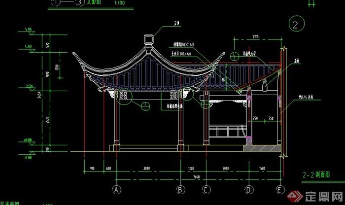 某古典中式江南园林亭廊结构设计CAD施工图(1)