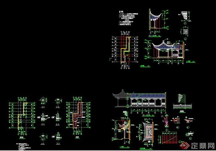 某古典中式江南园林亭廊结构设计CAD施工图(2)