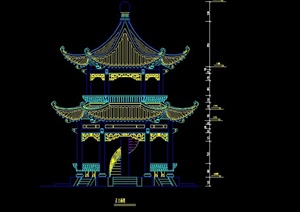 双层古式六角亭设计CAD正立面图