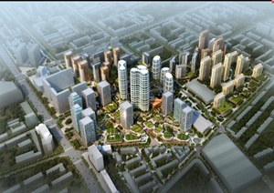 某城市综合区建筑设计SU(草图大师)模型（带效果图）