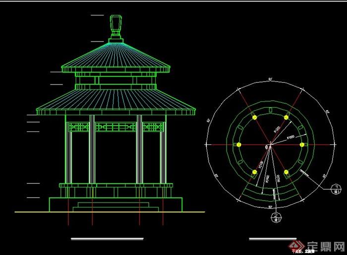 某古典中式圆形双亭设计cad施工详图