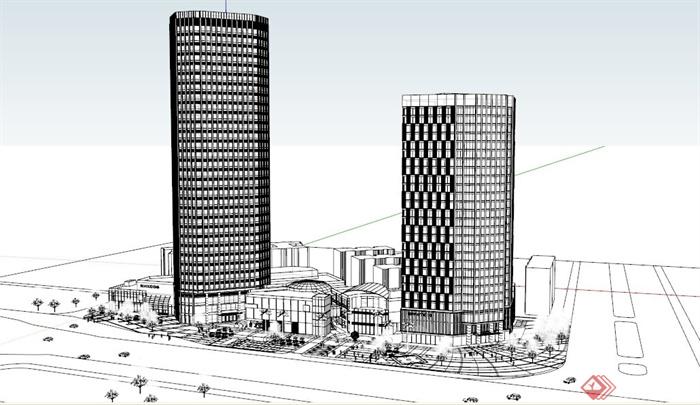 现代某商业区高层建筑设计SU模型(1)