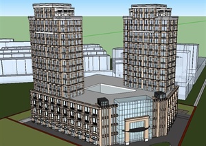 某栋现代商住楼建筑设计SU(草图大师)模型