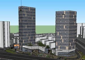 现代某两栋高层商业建筑设计SU(草图大师)模型