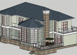 某北美风格别墅建筑设计SU(草图大师)模型