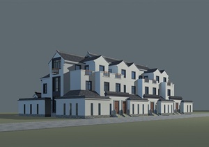 现代中式联排别墅3dmax模型