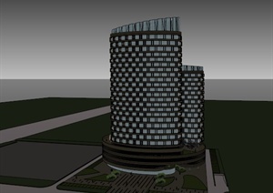 某现代弧形综合商业建筑设计SU(草图大师)模型