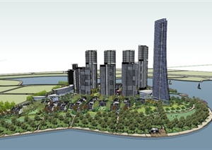 某多层住宅建筑与办公建筑景观格设计SU(草图大师)模型