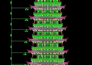 中式风格七层古塔建筑施工图