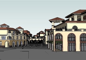 长沙某欧式风格商业街建筑设计SU(草图大师)模型