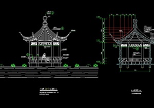 六角亭及连亭曲桥设计CAD施工图