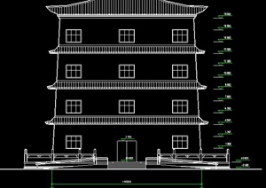 中式古建筑四层庙宇佛塔建筑设计图