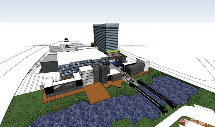 某现代商业办公区建筑设计SU模型(1)