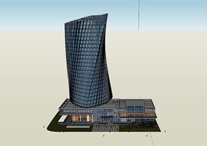 某现代纽带型高层商业办公建筑设计SU(草图大师)模型