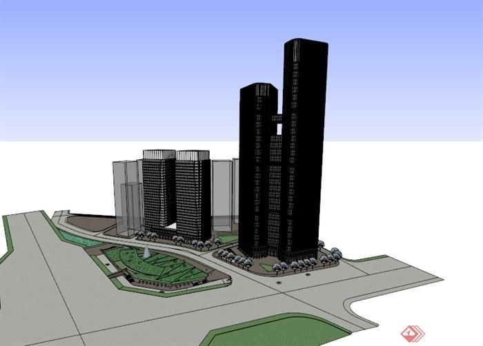 现代某地五一路高层办公建筑设计SU模型(1)