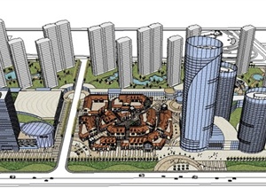 深圳某商业区中央商业街建筑设计SU(草图大师)模型