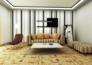 某住宅空间客厅一角室内设计3dmax模型（含效果图）