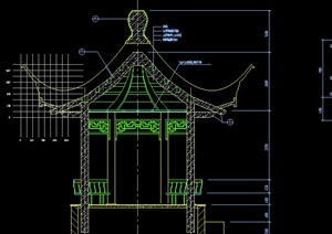 某古典中式六角亭与廊设计CAD图