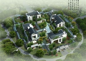 现代中式风格住宅别墅区建筑设计3dmax模型