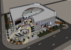 某个现代商场建筑设计SU(草图大师)模型（带CAD）