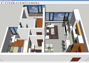 小户型两室一厅住宅室内设计SU(草图大师)模型