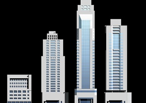 四栋现代风格办公楼建筑设计3dmax模型