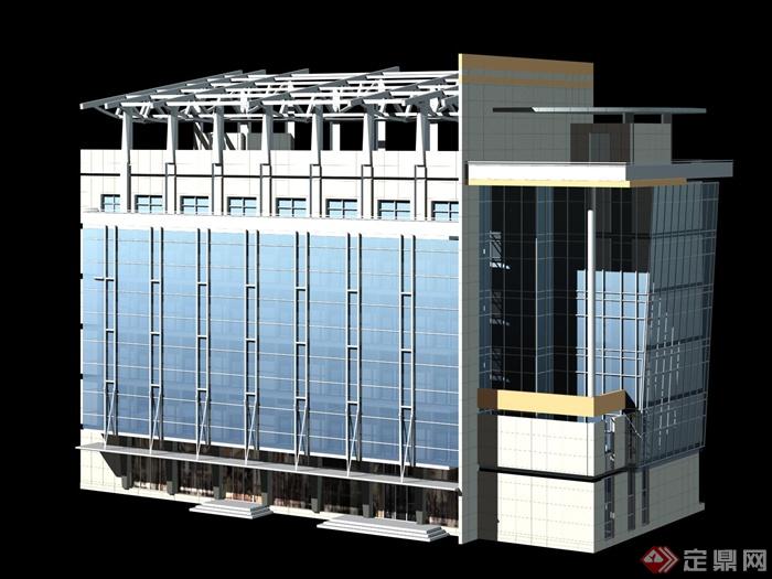 一栋现代风格商业办公综合建筑设计3dmax模型