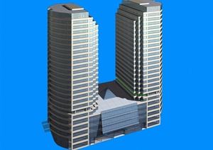 现代风格对称式办公楼建筑设计3dmax模型