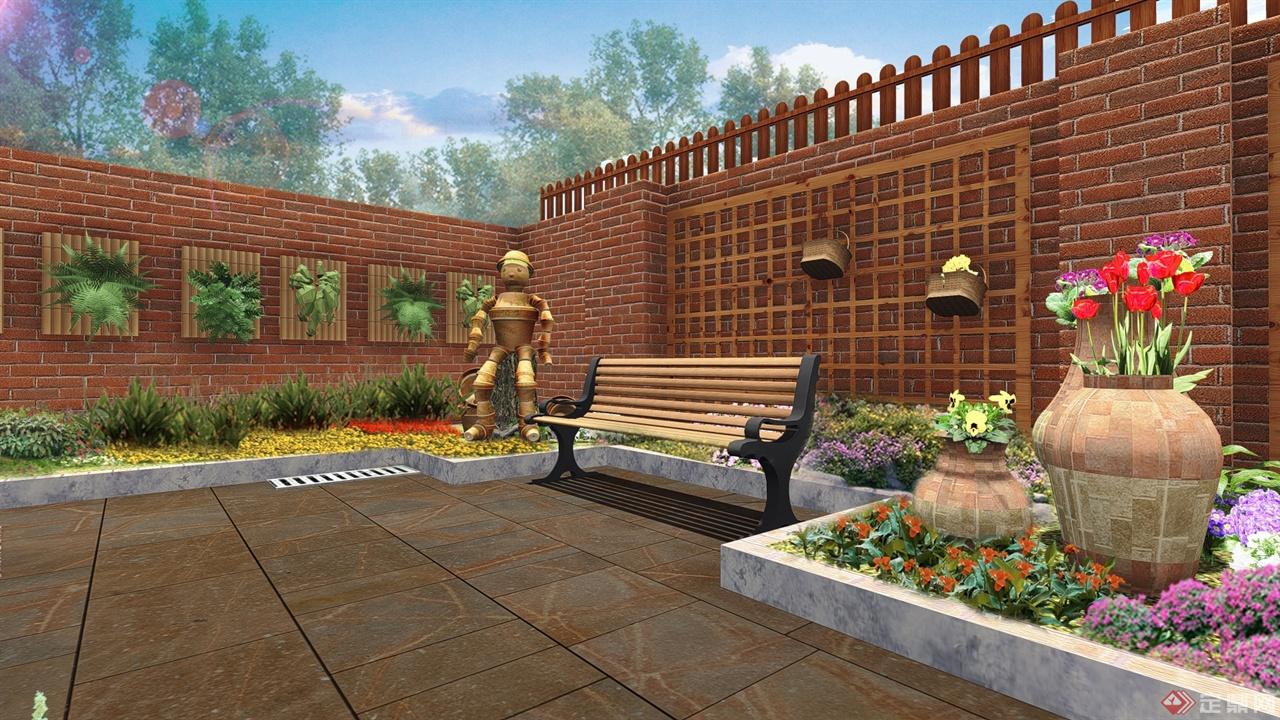 花园用餐区围墙景观效果图