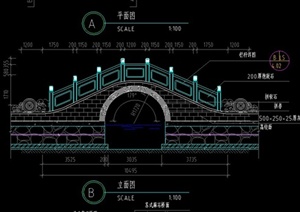 某古典中式圆拱人行桥设计CAD施工图