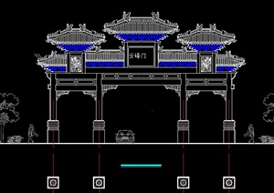 中式古建四柱七楼牌坊设计图纸