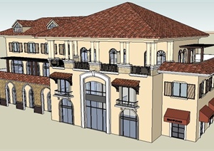 欧式风格三层沿街商铺建筑设计SU(草图大师)模型