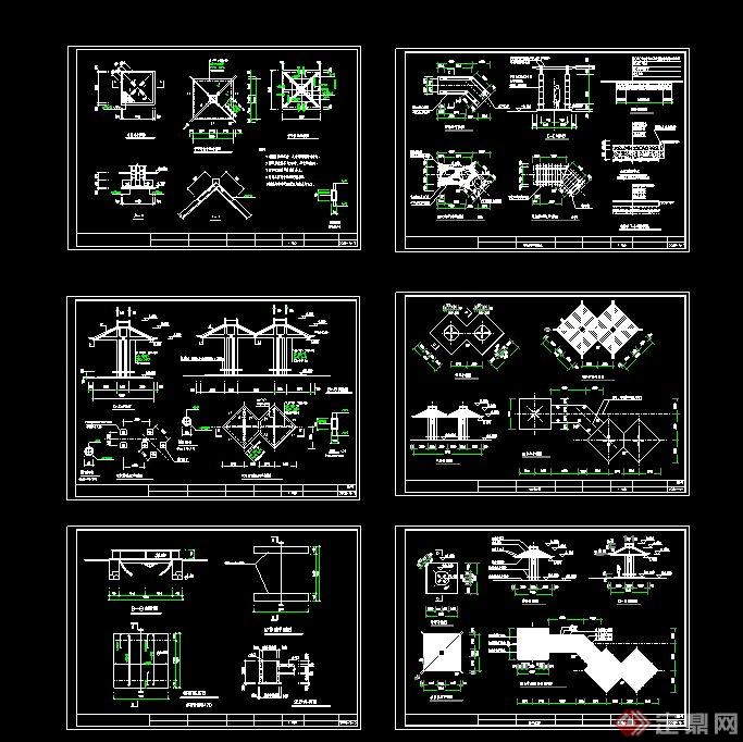 某亭子、桥、花架、廊架设计CAD详图(2)