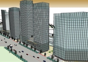 某现代大型商业办公综合体建筑设计SU(草图大师)精致模型