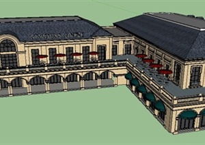 欧式风格二层咖啡馆建筑设计SU(草图大师)模型