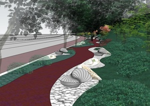 一个街边小游园景观设计SU(草图大师)模型