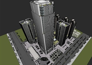 某商务办公中心建筑设计SU(草图大师)模型