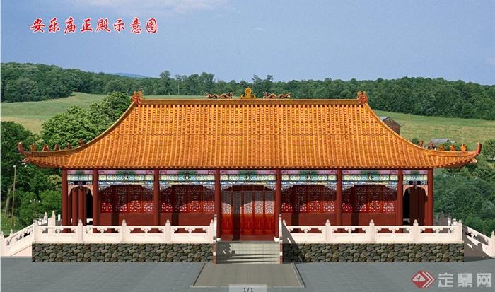 某中式古建寺廟正殿建築效果圖