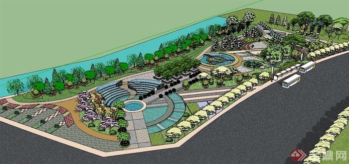街头戏水小游园景观方案设计SU模型(3)