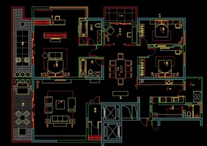 某三室大空间住宅室内装修设计CAD施工图