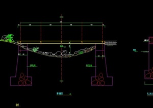 某古典中式小木桥设计CAD剖面图