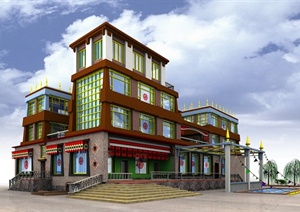 某古典中式藏族土库风格别墅建筑设计JPG效果图