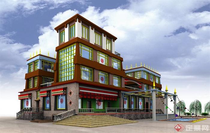 某古典中式藏族土库风格别墅建筑设计JPG效果图(1)