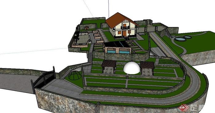 现代风格山庄度假别墅建筑规划设计su模型(2)