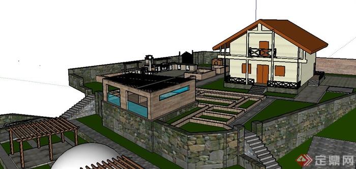 现代风格山庄度假别墅建筑规划设计su模型(3)